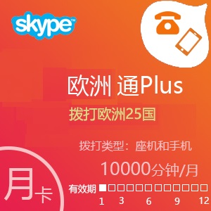 点击购买Skype欧洲通10000分钟包月卡充值卡